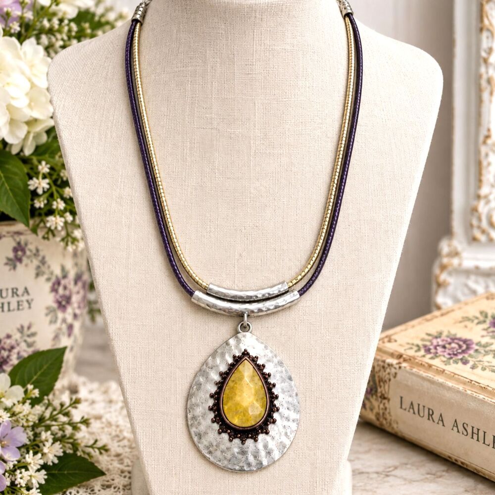 Laura Ashley Boho Inspired Multi Color Pendant Necklace